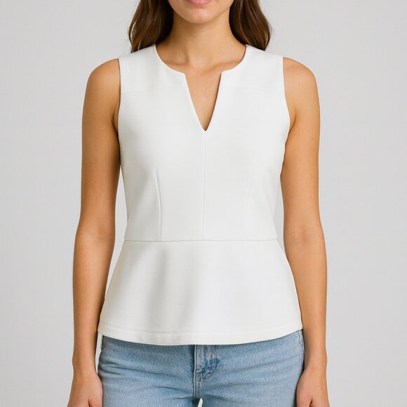 Diane Von Furstenberg Isha Sleeveless Peplum Blouse White Size 6 - Picture 1 of 4